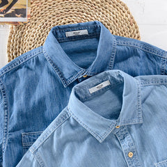 100% Cotton short sleeved summer denim shirt men fashion blue shirts for men brand casual shirt mens comfortable chemise camisa