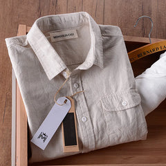 Italy brand linen shirt men summer cotton shirts men long sleeve solid beige casual mens shirts slim fashion shirt mens chemise