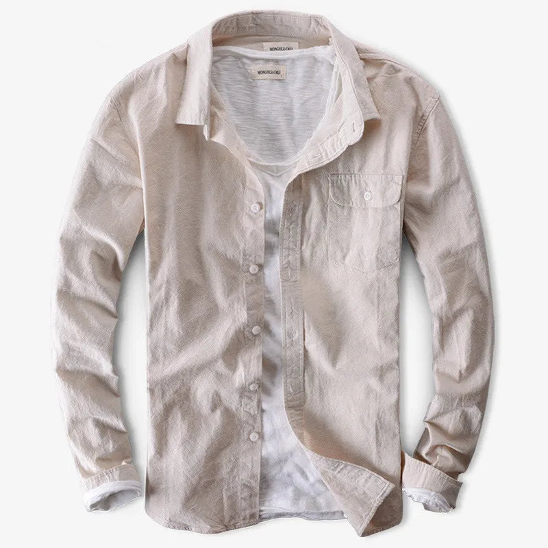 Italy brand linen shirt men summer cotton shirts men long sleeve solid beige casual mens shirts slim fashion shirt mens chemise