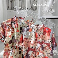 Summer Printed Casual Shirt Men Women Hawaii Short Sleeve Anime Cartoon Graphic Beach Shirts Japan Style Floral Oversize Clothes