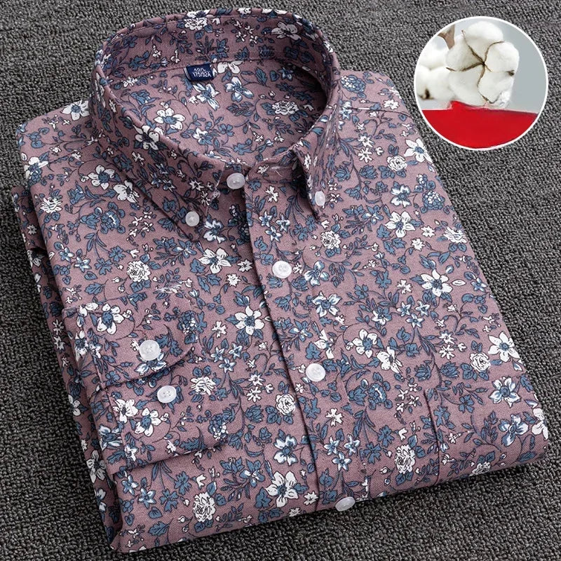 New in shirt plus size 7XL100%cotton fashion long-sleeve shirts for men casual print striped tops elegants single pocket clothes