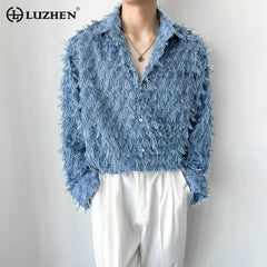 LUZHEN Sleeve Shirt Autumn 2024 Trendy Men's Casual Long Solid Color Elegant Splicing Tassel Niche Design Fashion Tops 65aae1