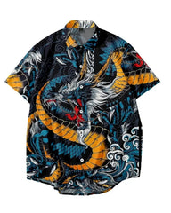 New Year Dragon Hawaiian Casual Men's Short Sleeve Shirt Y2k Vintage Top Breathable Camisas Casuais Blouse Man Clothing Society