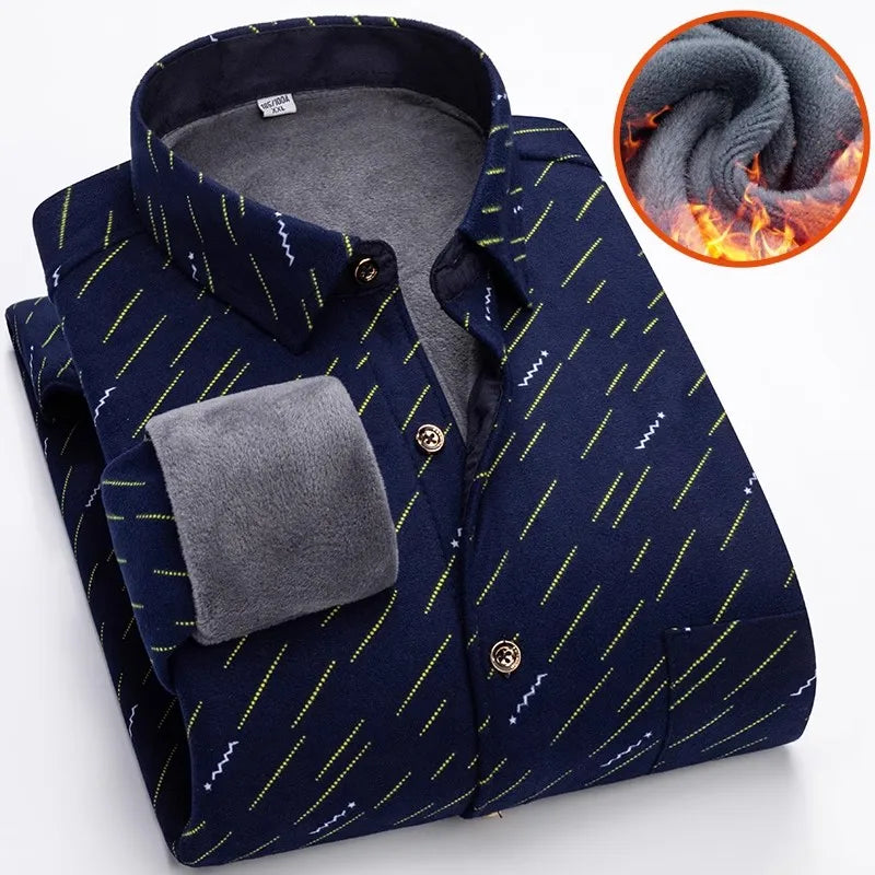 Winter New Plaid Long-sleeved Shirt Men's Single-breasted Square Collar Padded Shirts Fashion Slim Camisa Male Chemise L-5XL