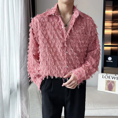 LUZHEN Sleeve Shirt Autumn 2024 Trendy Men's Casual Long Solid Color Elegant Splicing Tassel Niche Design Fashion Tops 65aae1