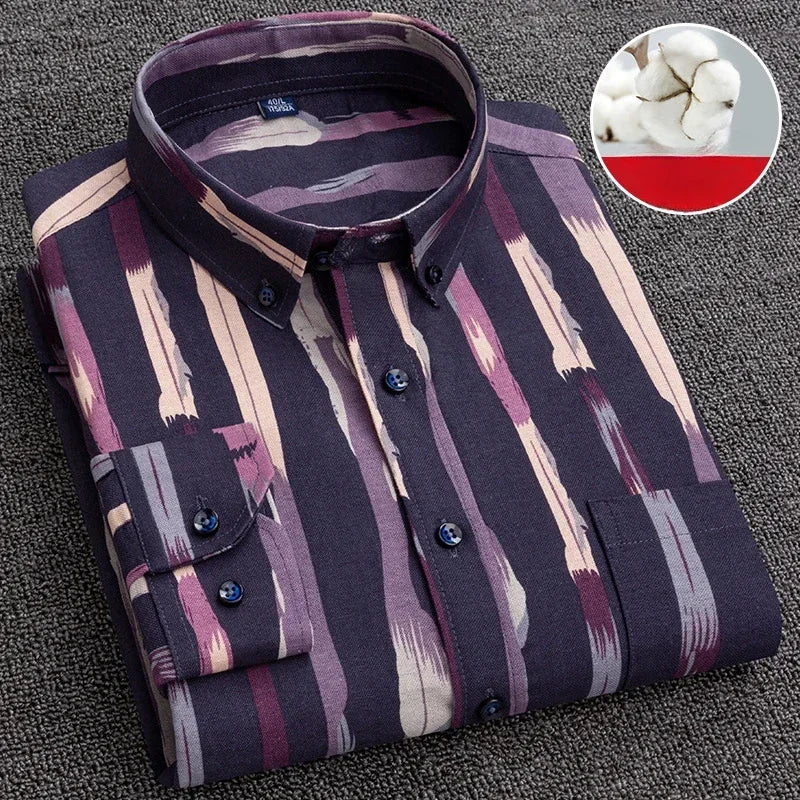 New in shirt plus size 7XL100%cotton fashion long-sleeve shirts for men casual print striped tops elegants single pocket clothes