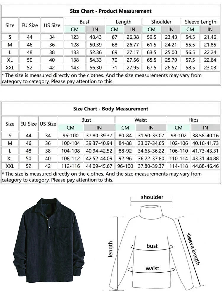 ZAFUL Corduroy Men's Shirts Solid Half Button Turndown Collar Long Sleeves Shirt Fall Spring Streetwear Overshirt Tops Z5075686