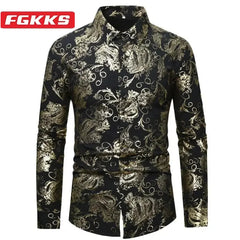 FGKKS 2024 Casual Shirt For Men Printed Fashion Breathable Trend Top High Quality Design Hot Street Wear Shirt Male