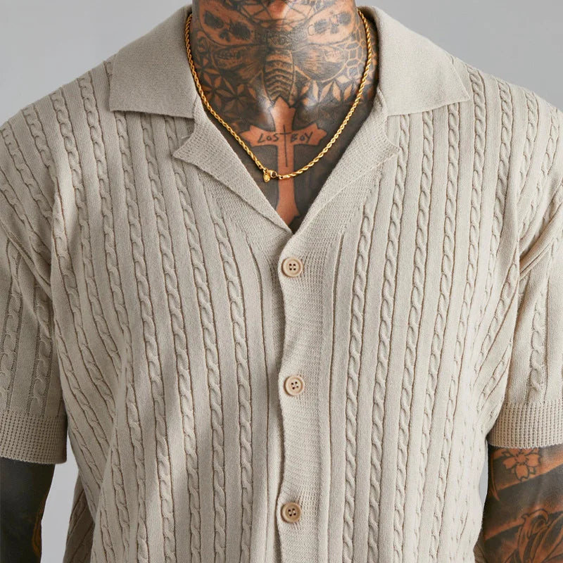 Mens Top Knitted Button Short-sleeved Shirt Summer Breathable Short-sleeved Shirt for Men