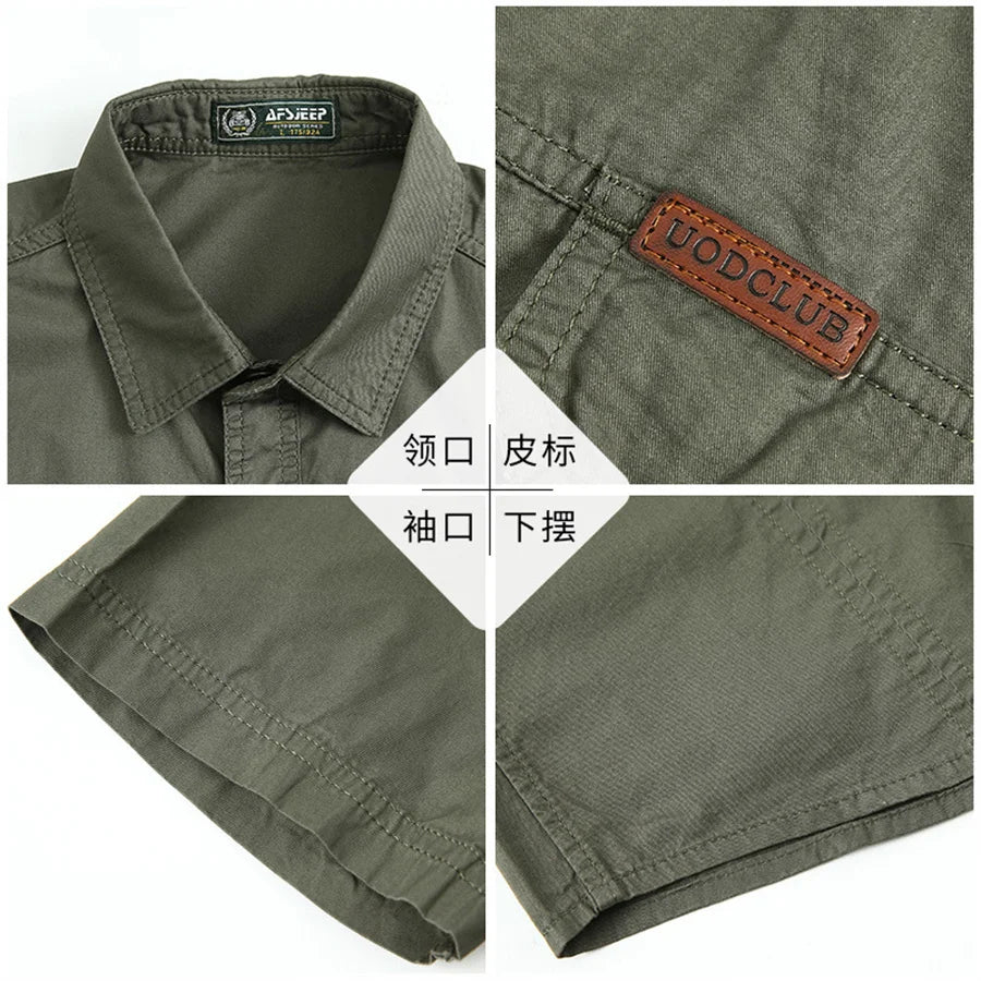 2024 Summer Green Cargo Shirts for Men Short Sleeve Casual Blouse Combat Tactical Shirt Multi-Pocket Outfits Oversize 5XL