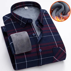 Winter New Plaid Long-sleeved Shirt Men's Single-breasted Square Collar Padded Shirts Fashion Slim Camisa Male Chemise L-5XL