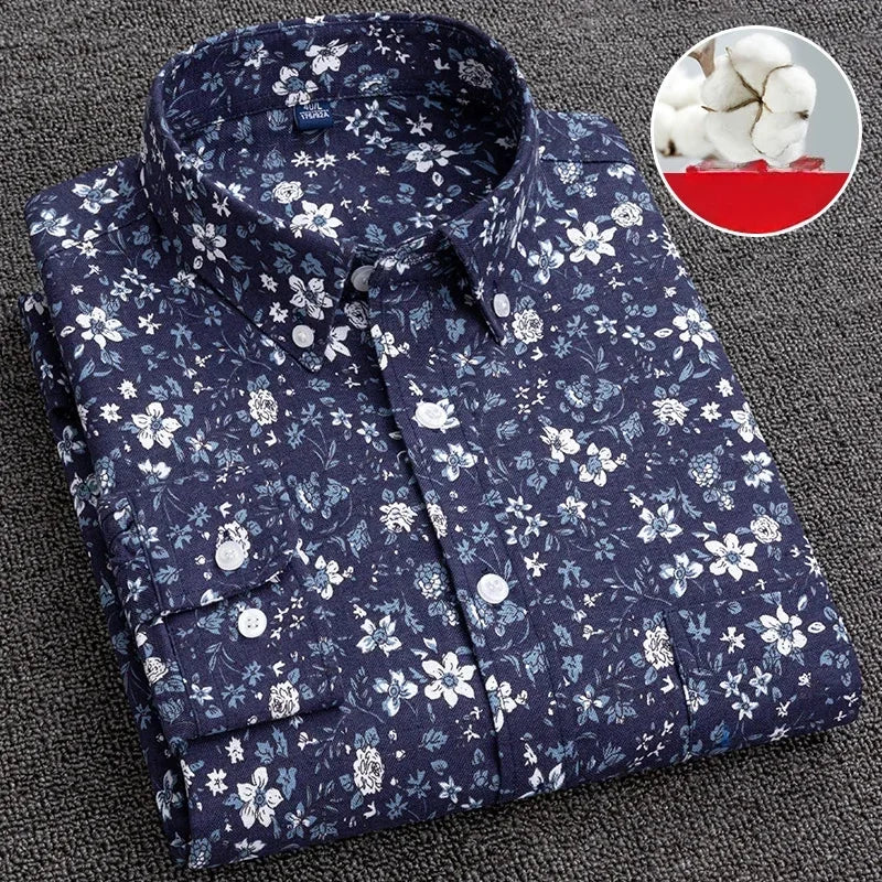 New in shirt plus size 7XL100%cotton fashion long-sleeve shirts for men casual print striped tops elegants single pocket clothes