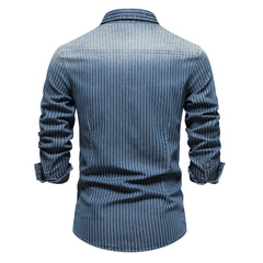 AIOPESON Cotton Men Denim Shirts Striped Stretch Long Sleeve High Quality Jeans Shirts for Men Casual Slim Cowboy Shirts Man