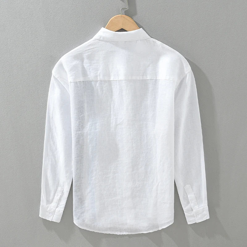 2024 New 100% Linen Long Sleeve Shirt for Men Loose Shirts No Bounce Fashion Striped Patchwork Men's Clothing