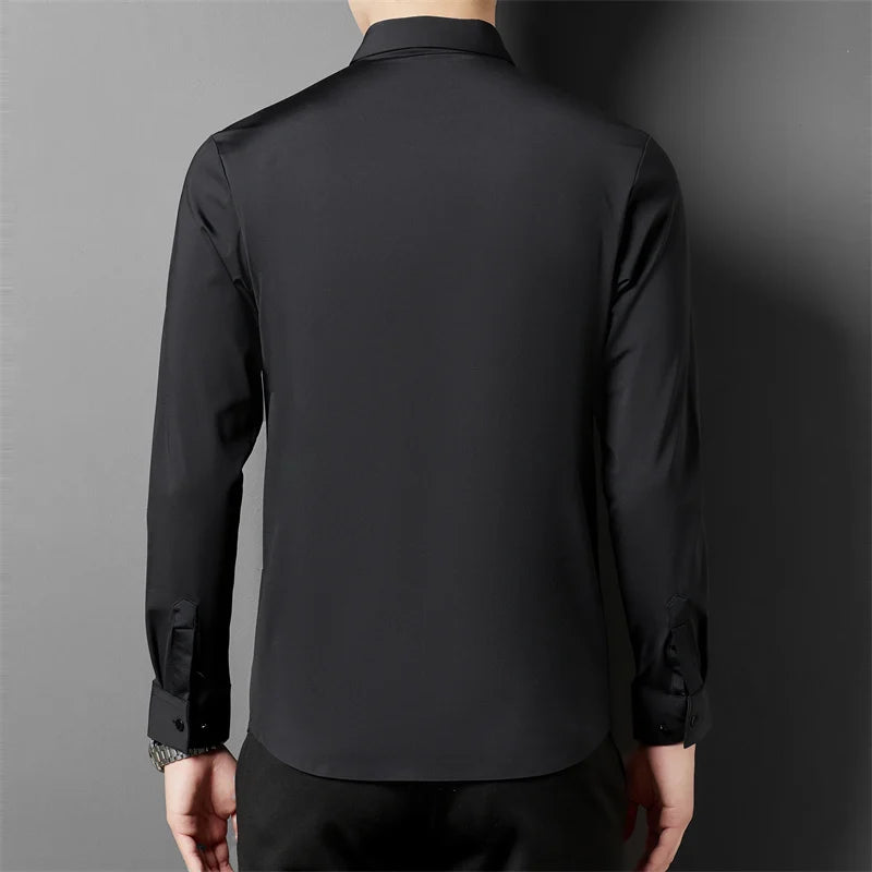 New Spring Autumn Stretch Anti-Wrinkle Men's Shirts Long Sleeve Dress Shirts For Men Slim Fit Social Business Blouse White Shirt