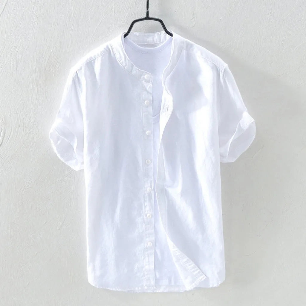 2024 New Men's Casual Cotton Linen Shirt Loose Tops Short Sleeve Tee Shirt Summer Daily Casual Handsome Shirt Blusa