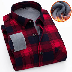 Winter New Plaid Long-sleeved Shirt Men's Single-breasted Square Collar Padded Shirts Fashion Slim Camisa Male Chemise L-5XL