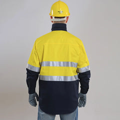 Navy Blue Hi Vis Shirt Long Sleeve Coton Safety Shirt Work Wear Construction Warning Shirt Safety Work Wear Protection Shirt