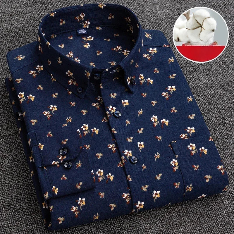 New in shirt plus size 7XL100%cotton fashion long-sleeve shirts for men casual print striped tops elegants single pocket clothes