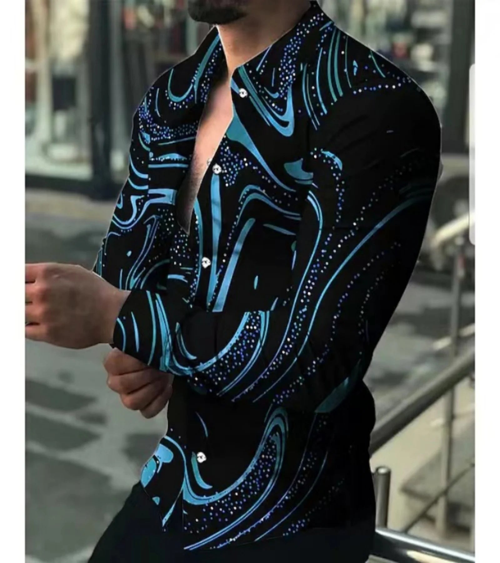 2024 Novel Spring and autumn 3D printed men's casual long-sleeved shirt senior slim-fit trend fashion cardigan