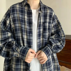 Checkered Pattern Coat Plaid Shirt Coat Retro Plaid Print Men's Shirt Coat Long Sleeve Casual Jacket with Single for Casual